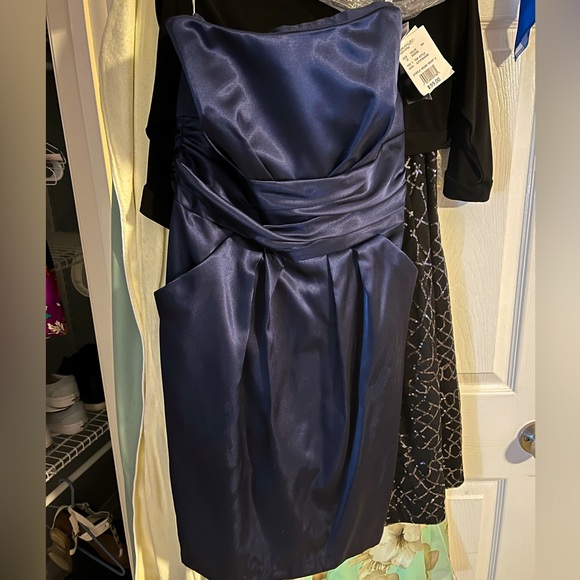 David's Bridal Dresses Strapless Navy Blue Dress With Pockets